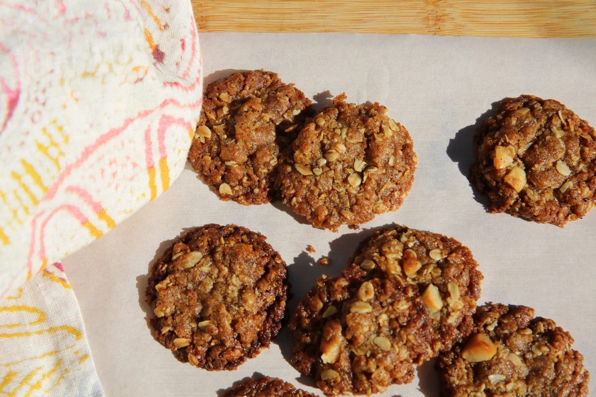 Wattleseed macadamia biscuits on baking paper